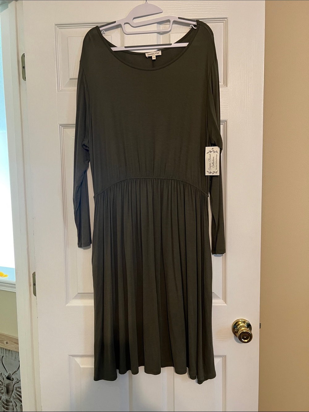 Sweet Pea Olive Green Long Sleeve Midi Dress